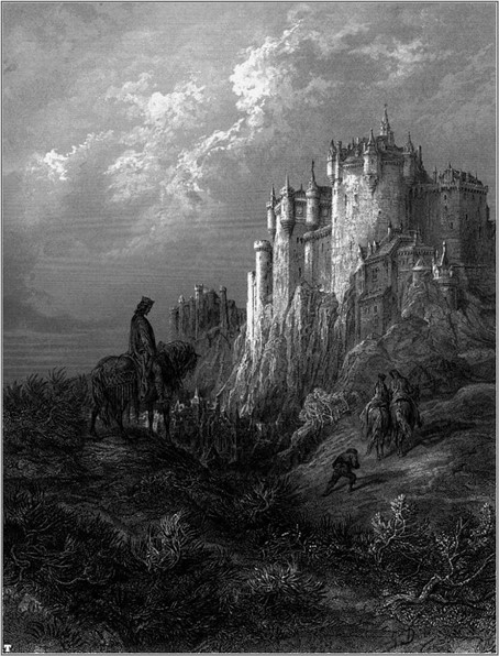 Kasteel Camelot, zoals afgebeeld door Gustave Doré
